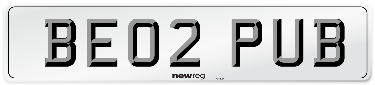 BE02 PUB Number Plate from New Reg